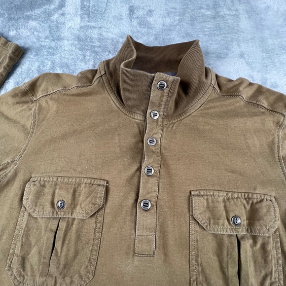 KUHL Long Sleeve Pullover Mock Neck Henley Shirt Khaki Mens Size L Cotton Gorp - Picture 3 of 15